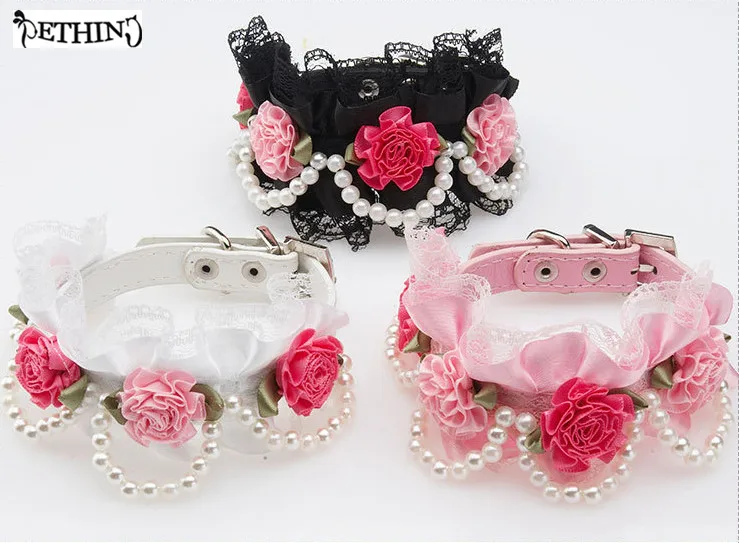 Модный цветочный кружевной ошейник для собак с жемчугом маленьких животных