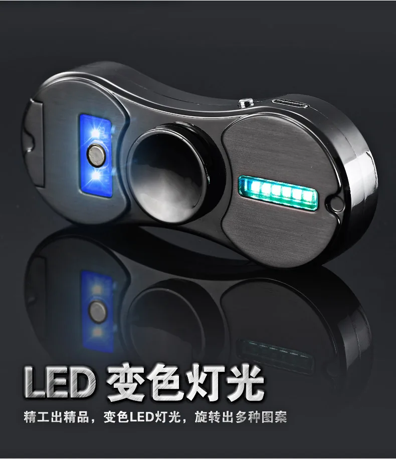 Fingertip Gyro Dual Arc Pulse электронная USB Зажигалка, ручная зажигалка, ветрозащитная зажигалка, светодиодный, Play, 18 цветов, узор