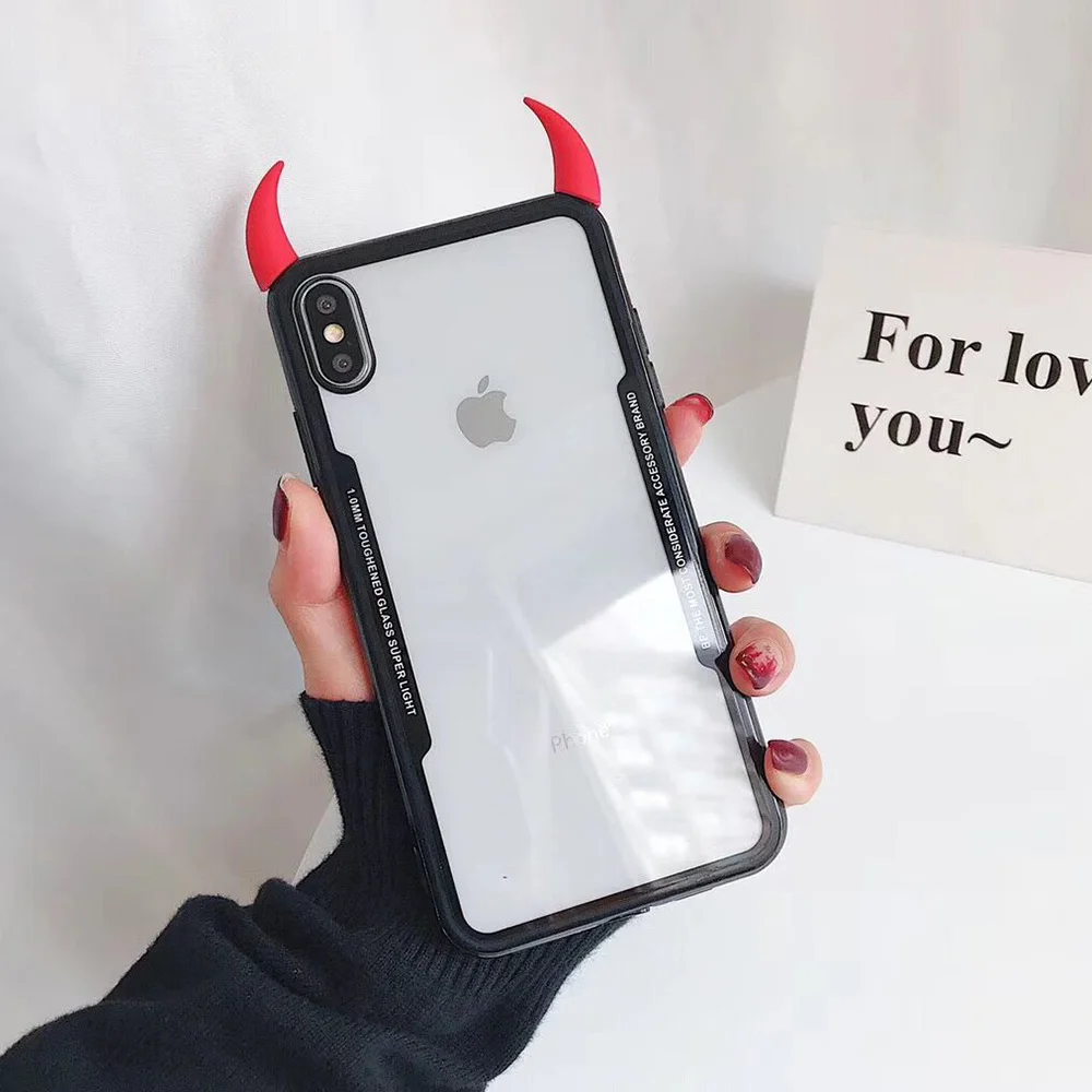 10 шт. iCasiber крутой прозрачный мягкий чехол с 3D рогом дьявола для iPhone XS MAX XR X 6 6S 7 8 Plus Защитные чехлы для телефонов Coque - Цвет: B