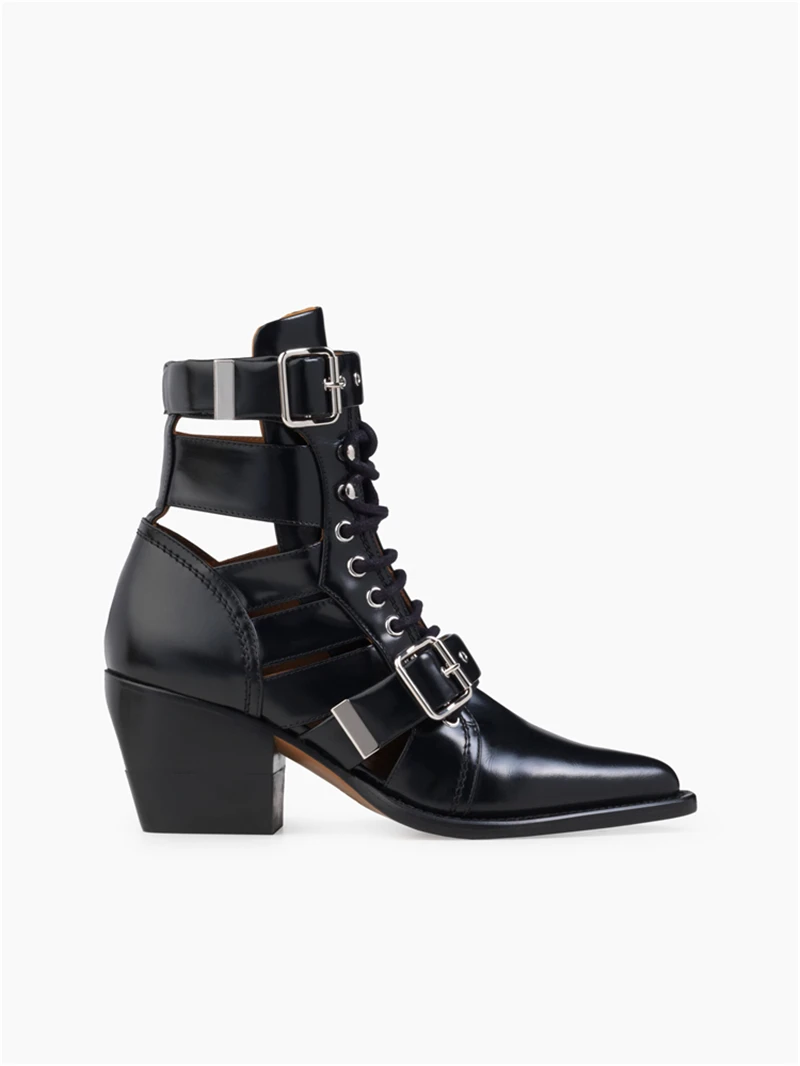 MStacchi Brand Design Snake Skin Genuine Leather Boots Woman Pointed Toe High Heels Ankle Boots Buckle Lace Up Women Boots