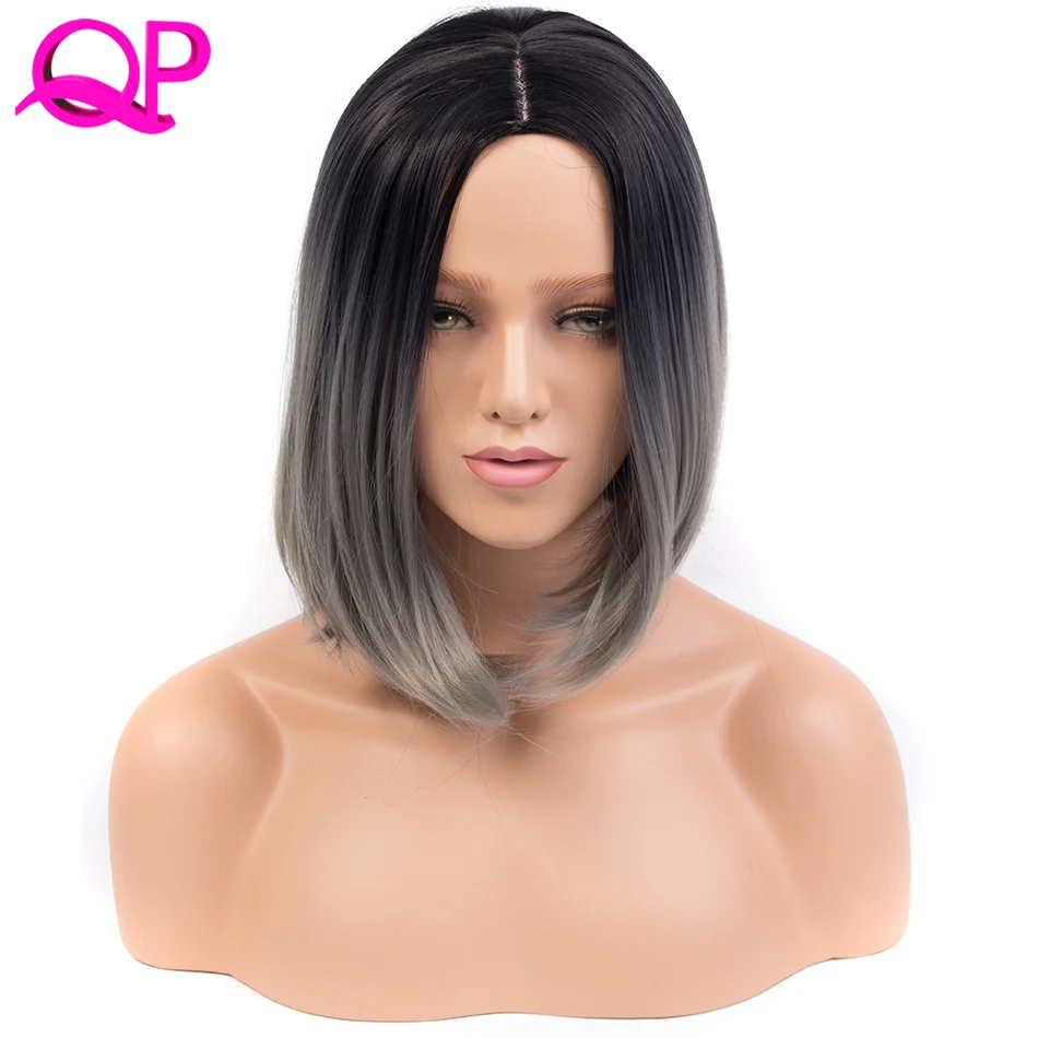 Qphair Ombre Синий парик синтетические волосы короткие парики для бобо парики с прямыми волосами