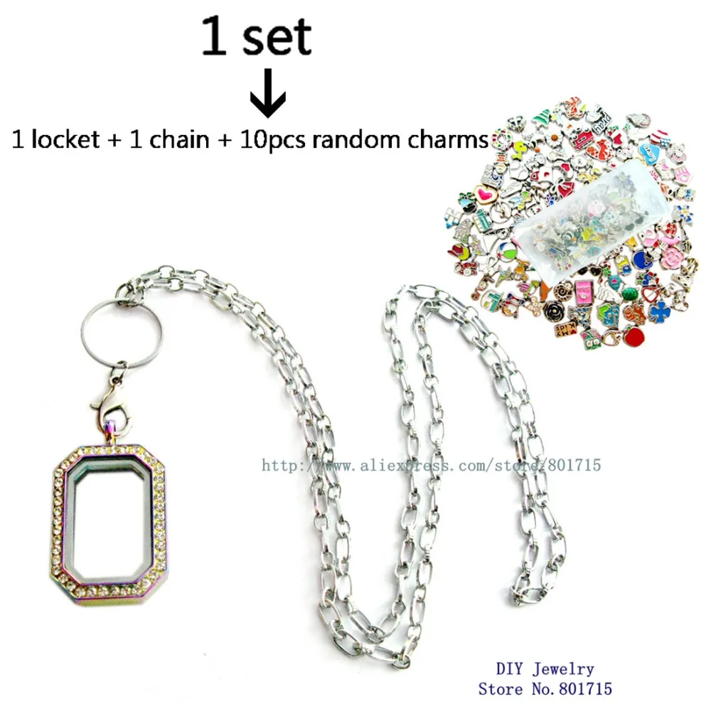 Разноцветный Магнитный стеклянный медальон прямоугольной формы с цепочкой 73 см