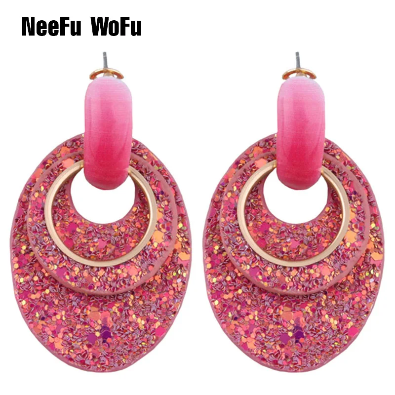 NeeFu WoFu Flash серьги из кожи овальная большая серьга кольцо для женщин из цинкового сплава серьги кольцо большие длинные серьги-гвоздики женские леопардовые - Окраска металла: rose