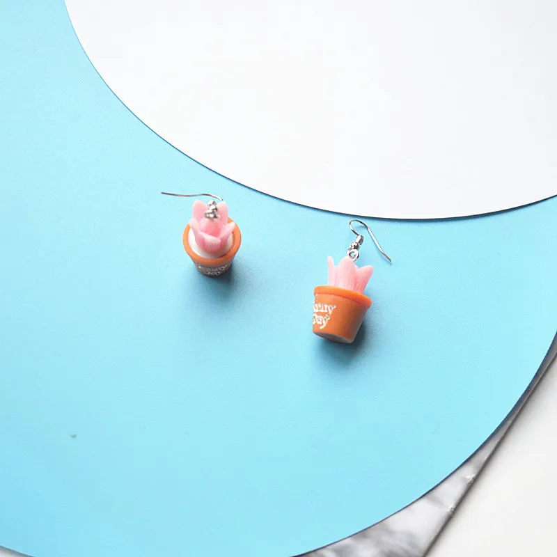 Korean Harajuku Cartoon Potted Earrings Resin Lovely Flowerpot Jewelry Summer Holiday Party Gift Cactus | Украшения и аксессуары