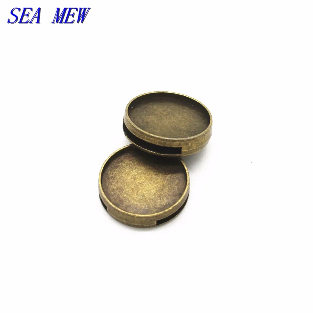 

SEA MEW 50PCS 16mm Round Cabochon Base Antique Bronze Beads Base Metal Alloy Bead Blank Settings For Jewelry Making