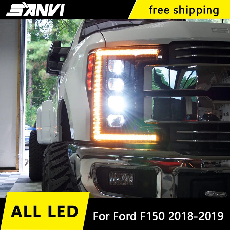 Sanvi светодиодный фара в сборе для Ford F-150 фара с 4 би светодиодный объектив бело-желтый светодиодный DRL