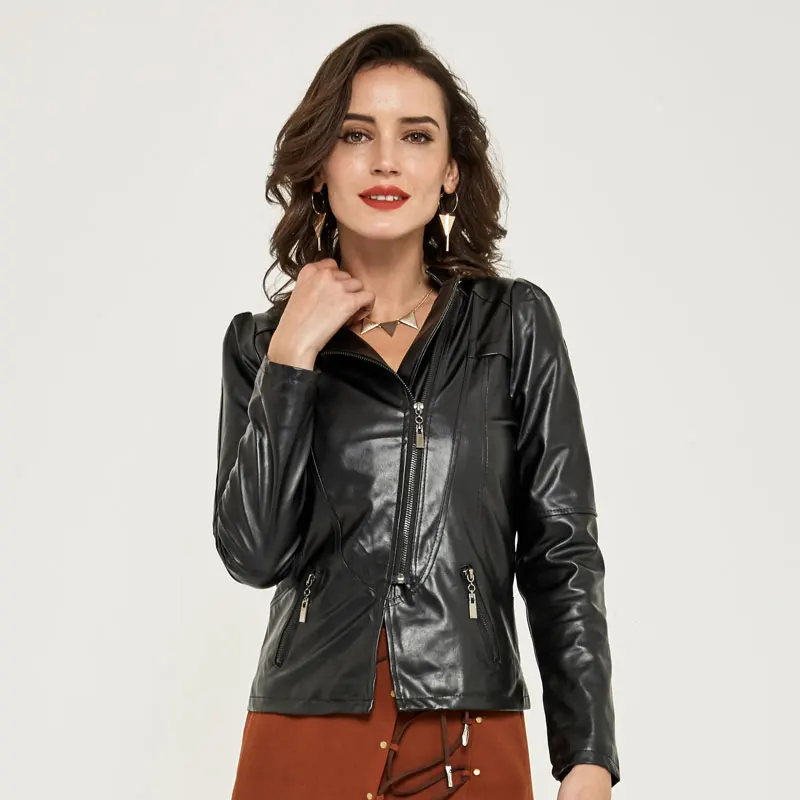 Chaquetas Mujer 2018 Turn-down Collar PU Women Pockets Jacket Full Sleeve Short Style Slim Fashion Coats WWJ491 | Женская одежда