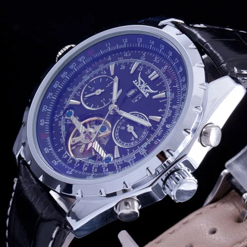

New Fashion Luxury Brand JARAGAR Mechanical Men Watch Tourbillon Week Hours Dial Automatic Genuine Leather Strap Wristwatch