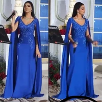 royal blue evening dresses with jacket long sleeve chiffon evening gowns beaded prom dresses cheap party dresses beading 2019