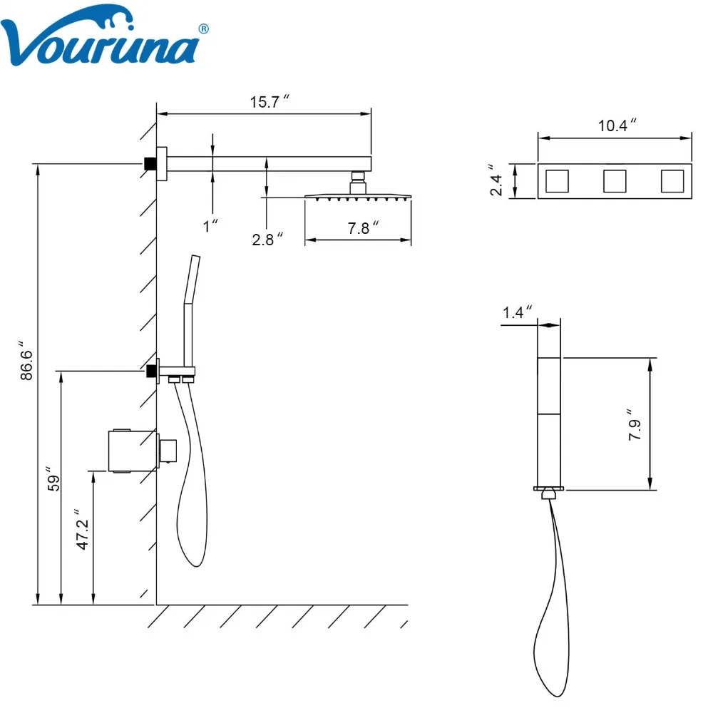 Душевая система VOURUNA 8 дюймов дождевой смеситель для ванной комнаты
