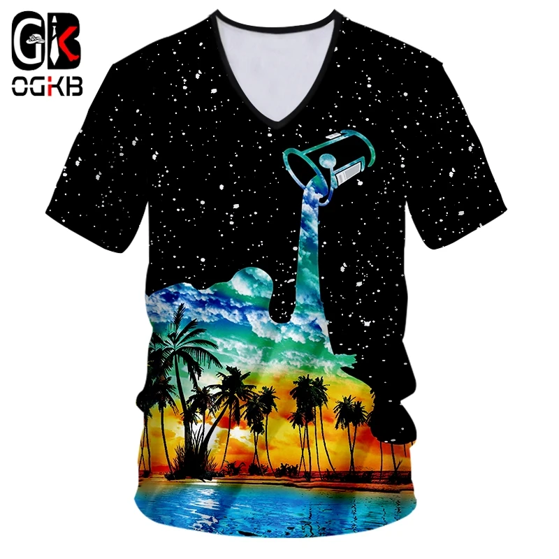 OGKB тенниска с треугольным вырезом для женщин/мужчин принтом чашки Pour Milk Coastal 3D