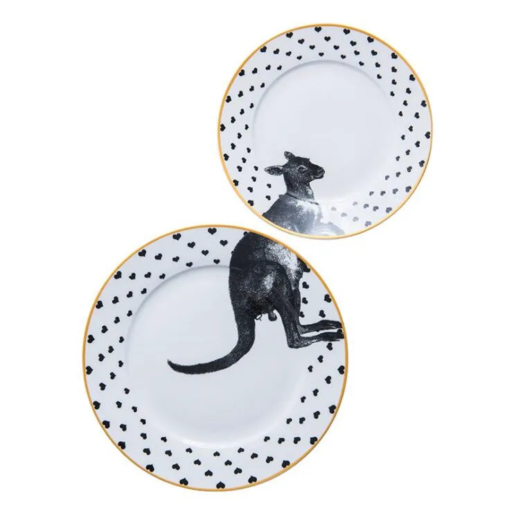 Wallaby Комплект из 2 предметов, 6 и 8 дюймов животных дизайн круглый цвета слоновой кости тарелка Посуда Набор из 2-х керамических с суповую тарелку, производство Китай, зеброй и жирафом; кенгуру Антилопа - Цвет: Wallaby