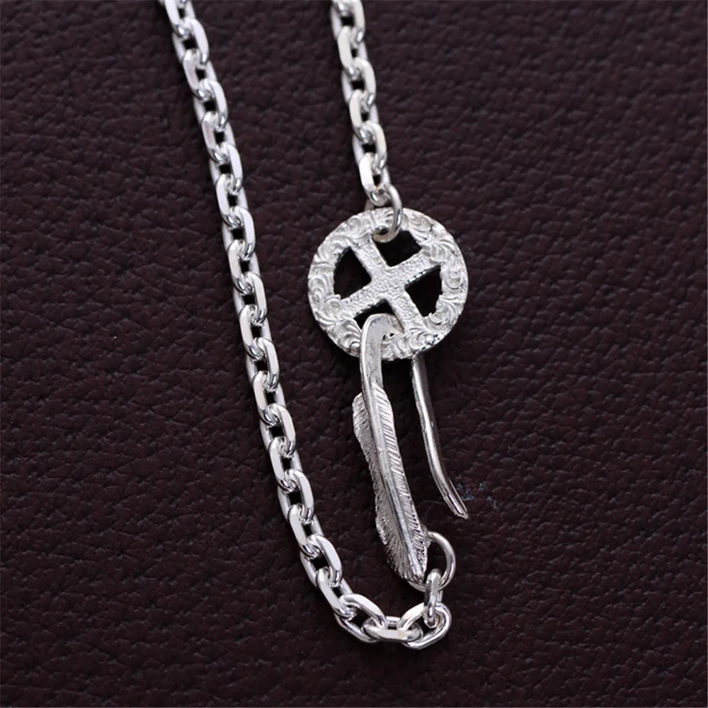 HFANCYW Solid 925 Silver Feather Pendant for Lovers with Chain Necklace Inlay Synthetic Blue Stone Jewelry Dropship | Украшения и