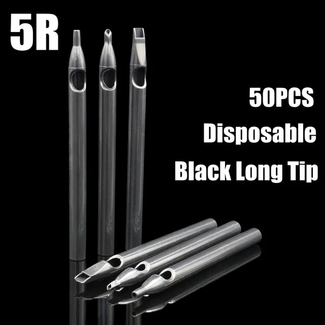 

5R 50PCS newest Disposable Tattoo Black LONG Tips Back Stem Sterilized Plastic Tattoo Tips Nozzles tattoo supply free shipping