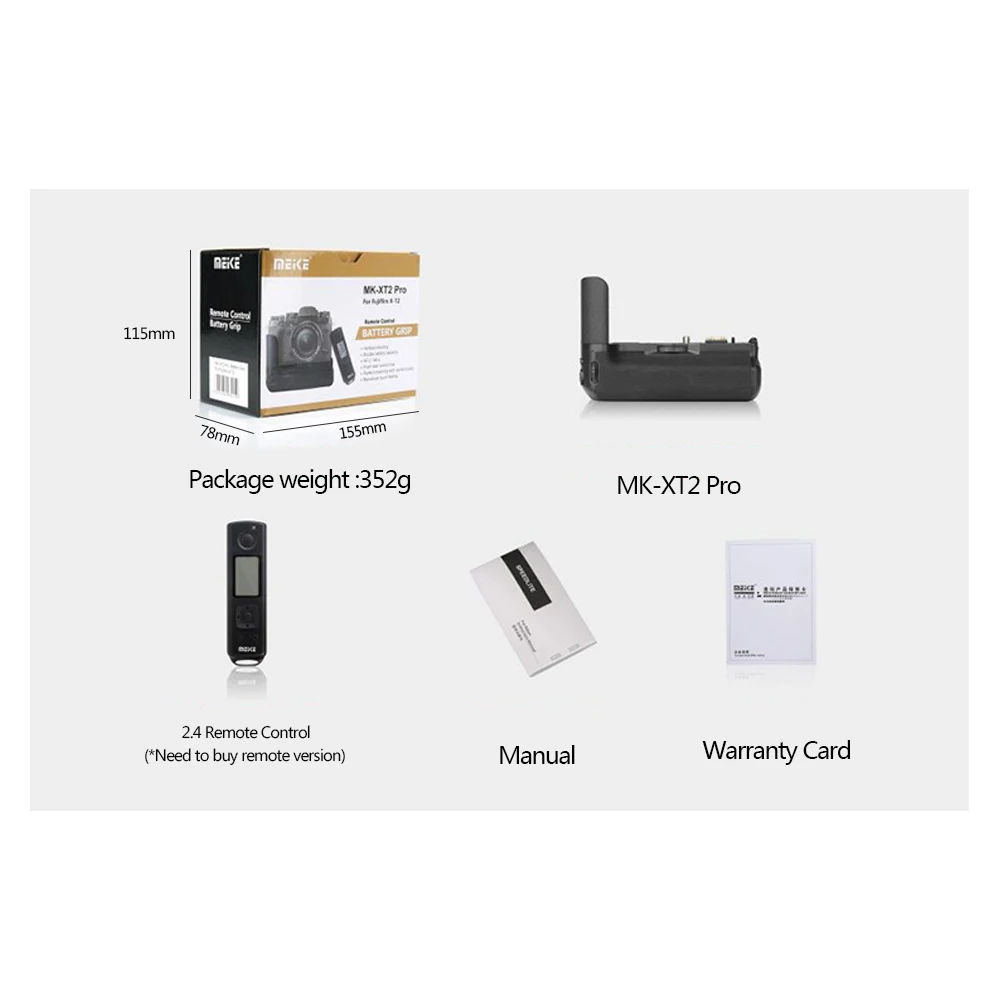 Meike MK-XT2 Pro вертикальный Батарейная ручка держатель 2,4g Беспроводной Управление работать с NP-W126/W126S аккумулятор для Fujifilm XT2 камера