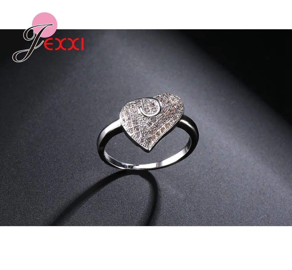 

Romantic Trendy Rings For Women Heart Shape Full Clear Cubic Zircon 925 Sterling Silver Wedding Anniversary Rings Bijoux