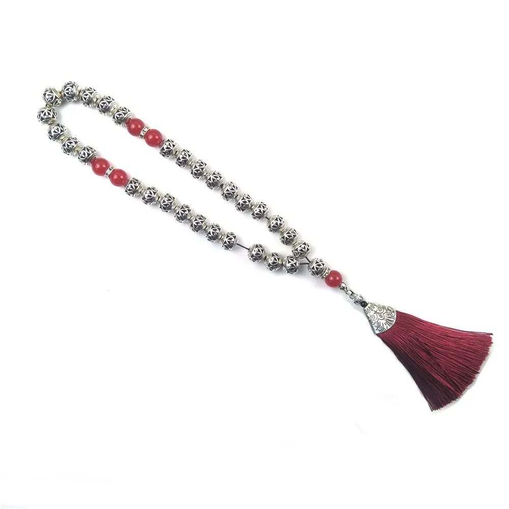 Магазин Tesbih 10 мм посеребренные молитвенные бусины с Красной кисточкой Tasbih Tasbeeh