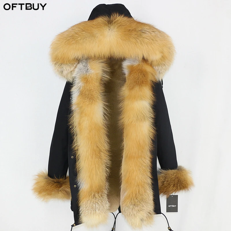 Женская парка со съемной подкладкой OFTBUY длинная теплая с капюшоном отделанным
