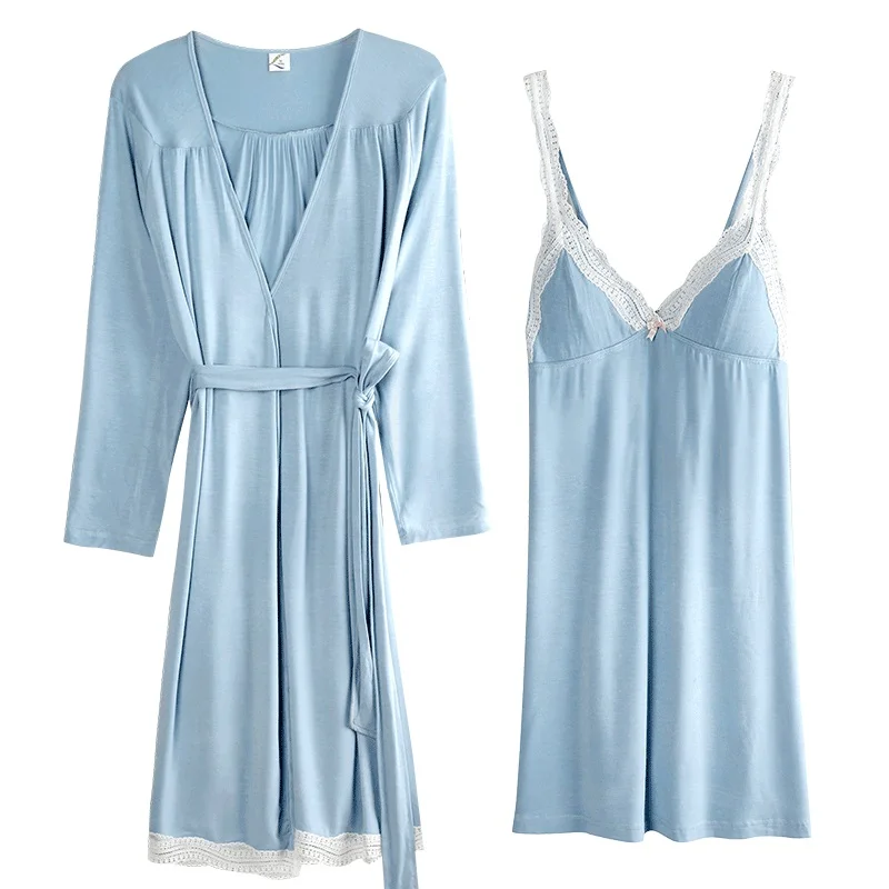 2021 женское сексуальное кружевное модальный хлопок халат и платье комплект