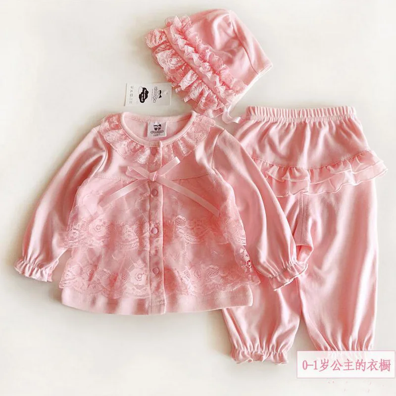 one layer pink Новинка года, одежда для маленьких девочек топ, штаны, шапочка, комплект из 3 предметов, для новорожденных принцесс, весна-осень-зима, теплый хлопковый комплект верхней одежды - Цвет: one layer pink