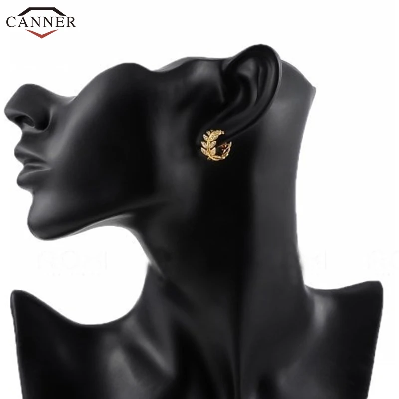 Серьги кольца с австрийским кристаллом для женщин серьги в форме листа золотого