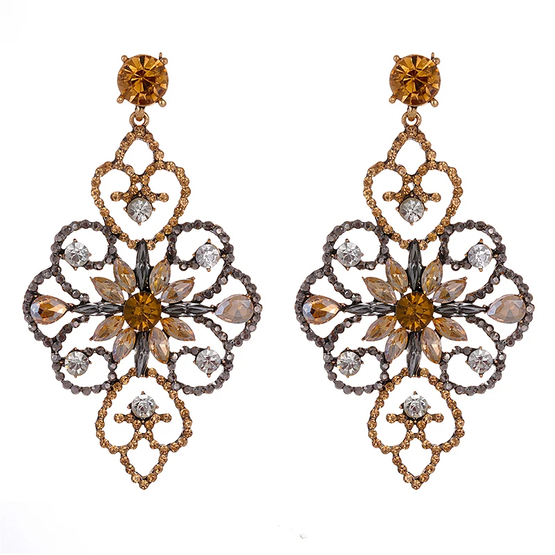 Винтажные серьги с яркими цветами и подвесками "Шарм" для женщин. Роскошные свадебные украшения в стиле моды оптом.