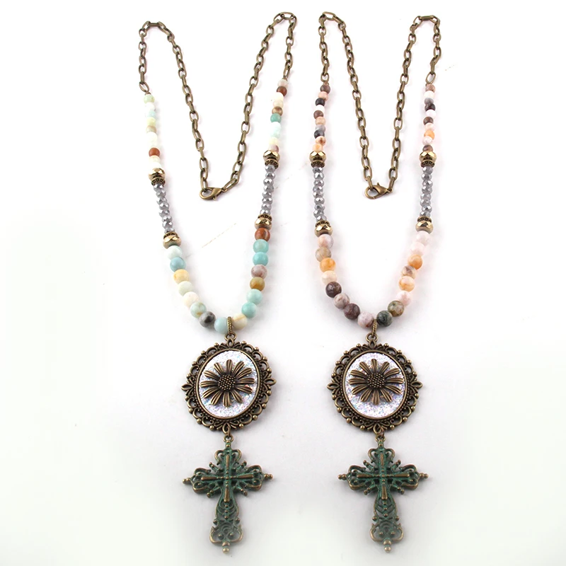 MOODPC модные ювелирные изделия амазонит Природный камень и стекло кристалл кулон в