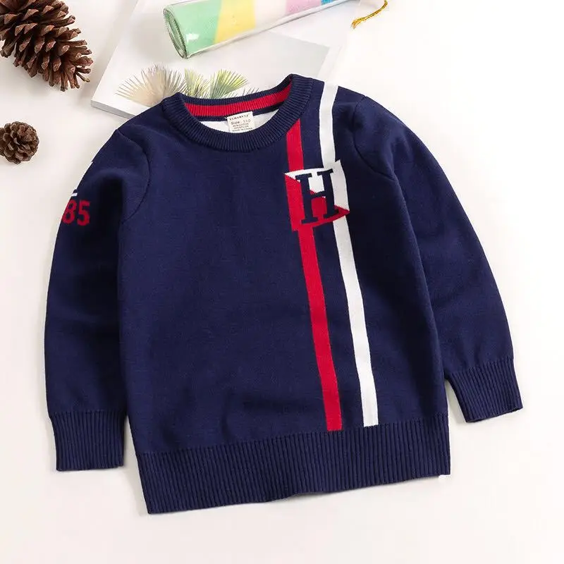 Navy blue QAZIQILAND/осенне-весенний свитер для маленьких мальчиков; вязаная одежда для маленьких детей; Модный джемпер в клетку; пуловер с длинными рукавами; вязаный Топ - Цвет: Navy blue