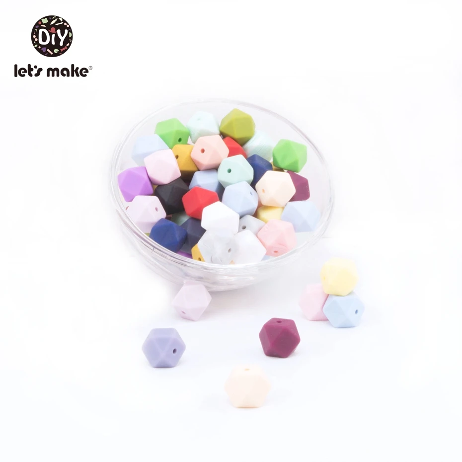 Let'S Make 20Pc 14Mm Hexagon Silicone Teether Beads Baby Tiny Rod Multifaced Baby Teething Toy Beaded Silicon Baby Teether Toy