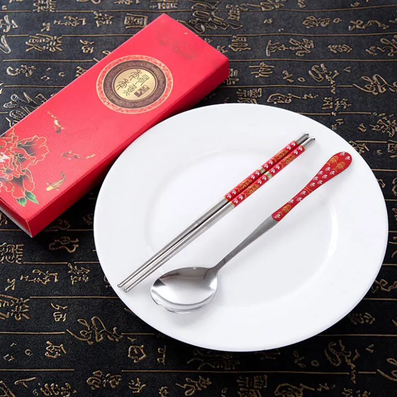 Подарочные ложки и палочки для еды из нержавеющей стали белого голубого фарфора