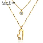 Ожерелье ASONSTEEL в форме сердца, подвески из нержавеющей стали с круглым кубическим цирконием, цвет золотосеребро, Двойная Цепочка, ошейники, ювелирные изделия