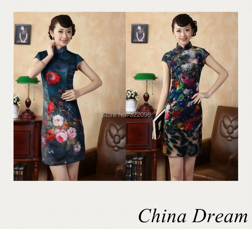 Шанхай история ручной работы китайское 100% велюровое ручная роспись мини Чонсам