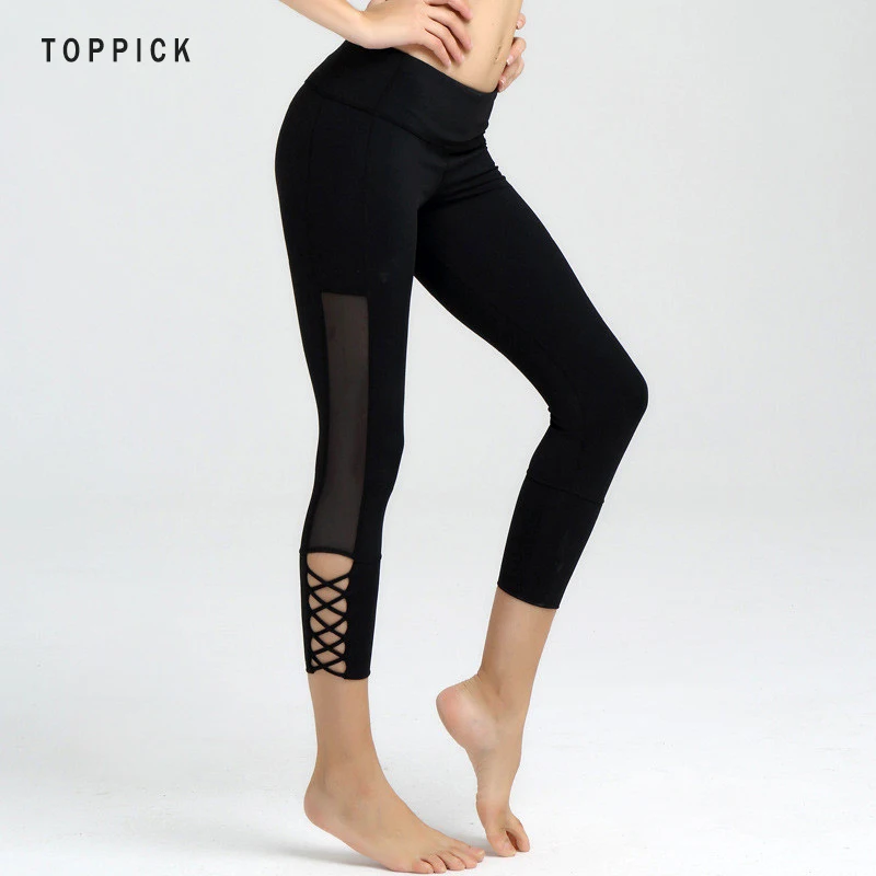 Yoga Leggings Opening Cross Straps Sports Pants Sexy Bandage Leggins Sport Women Fitness Gym Capri Running Tights | Спорт и