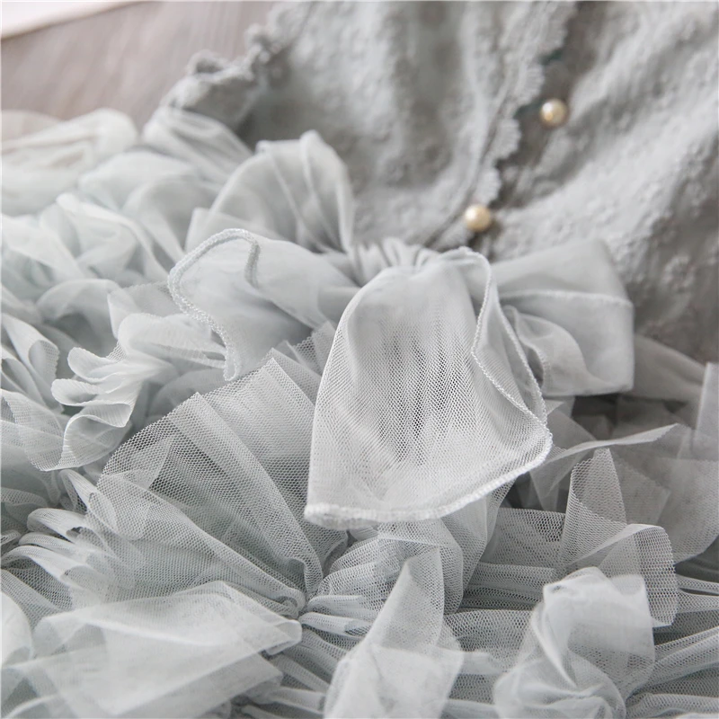 Summer Girls Dress Kids Vintage Gray Sleeveless Tulle Party Birthday 3 4 5 6 8 Years Children Clothing Girl | Детская одежда и