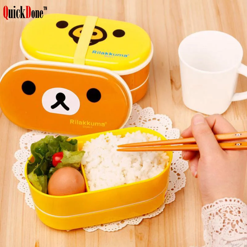 QuickDone 2 Слои пластиковые Rilakkuma &quotЛанч-бокс&quot милый мультяшный контейнер еды Bento