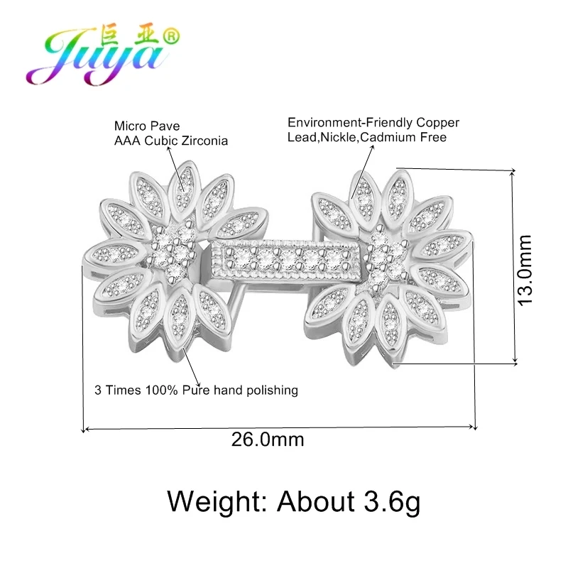 White Gold Juya DIY для женщин натуральный камень жемчуг ювелирных изделий Компоненты кубического циркония металлическая пряжка для крепления застежки аксессуары - Цвет: White Gold