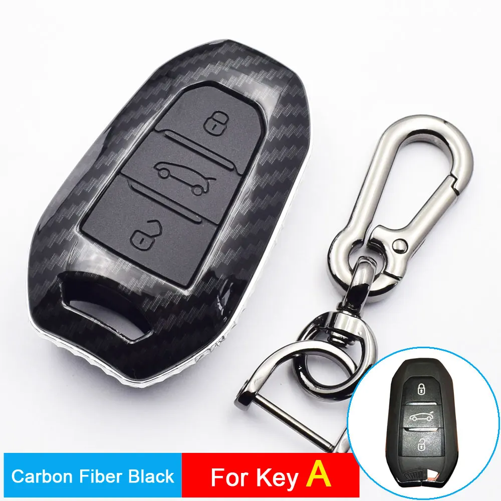 Carbon Black-Key A Карбон ключ чехол для peugeot 5008 4008 3008 2008 308 408 508 307 301 308S 207 206 Citroen 3 кнопки дистанционного ключа Fob Защитная крышка - Название цвета: Carbon Black-Key A
