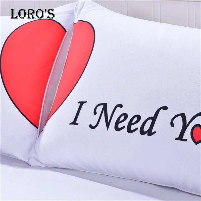 Red Heart Alphabet Pillow Case White Couple Lovers Gift Throw Pillowcases Home Beddroom Two Pair Pillows Bedding Set | Дом и сад