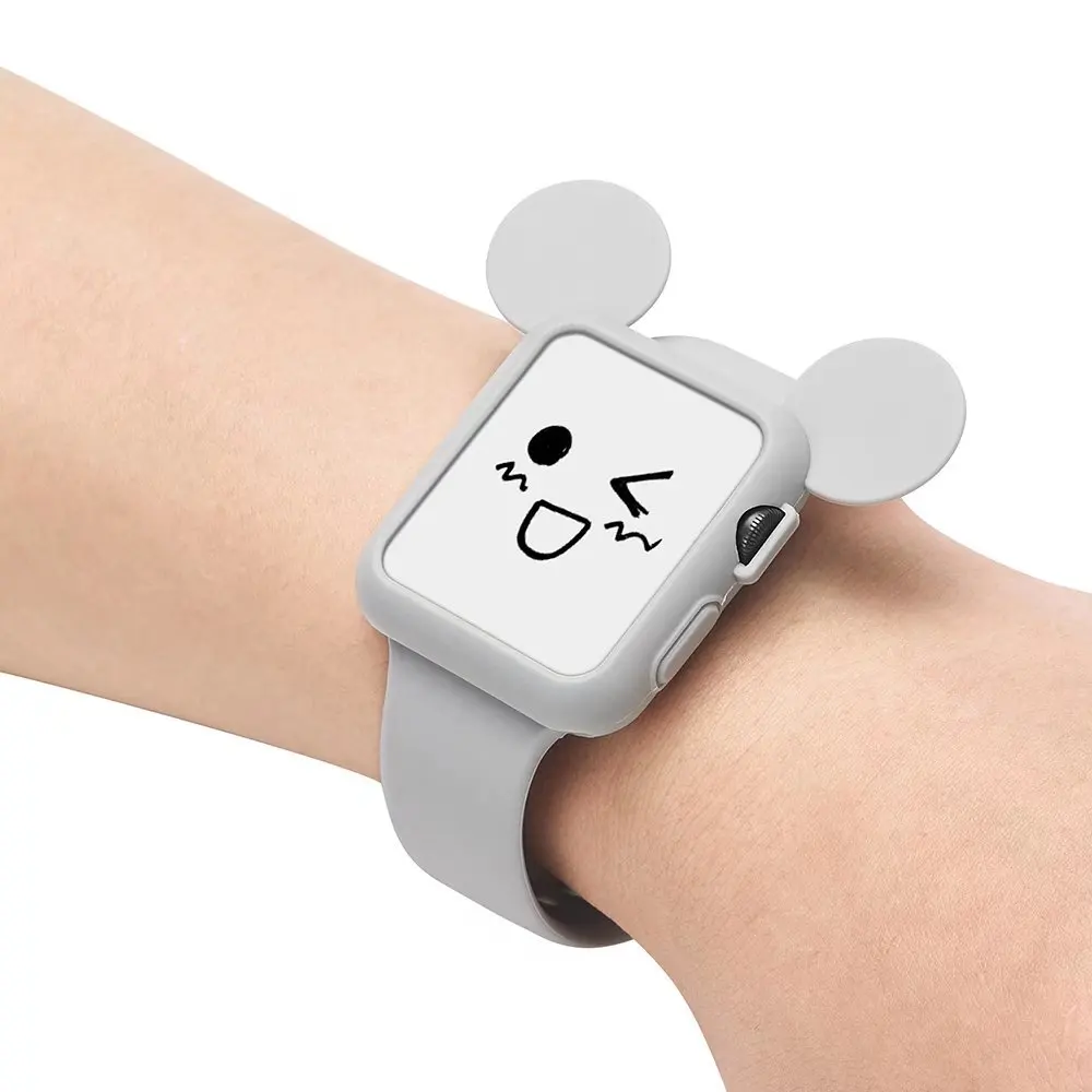С Микки Маусом силиконовый Защитный чехол для apple watch 4 42/38 мм подходит для iWatch серии, версия 1, 2, 3, ремешок 44/40 мм для женщин/мужчин кварцевые часы