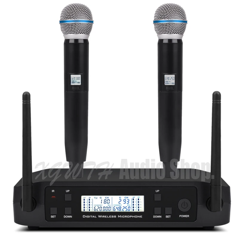 UHF GLXD4 Караоке ручной музыкальный инструмент поясной беспроводной микрофон 2 канала частота регулируемая профессиональная система
