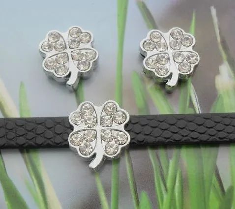 

50pcs/lot 8mm full rhinestones lucky grass slide charms DIY accessories fit for 8mm wristband key chains