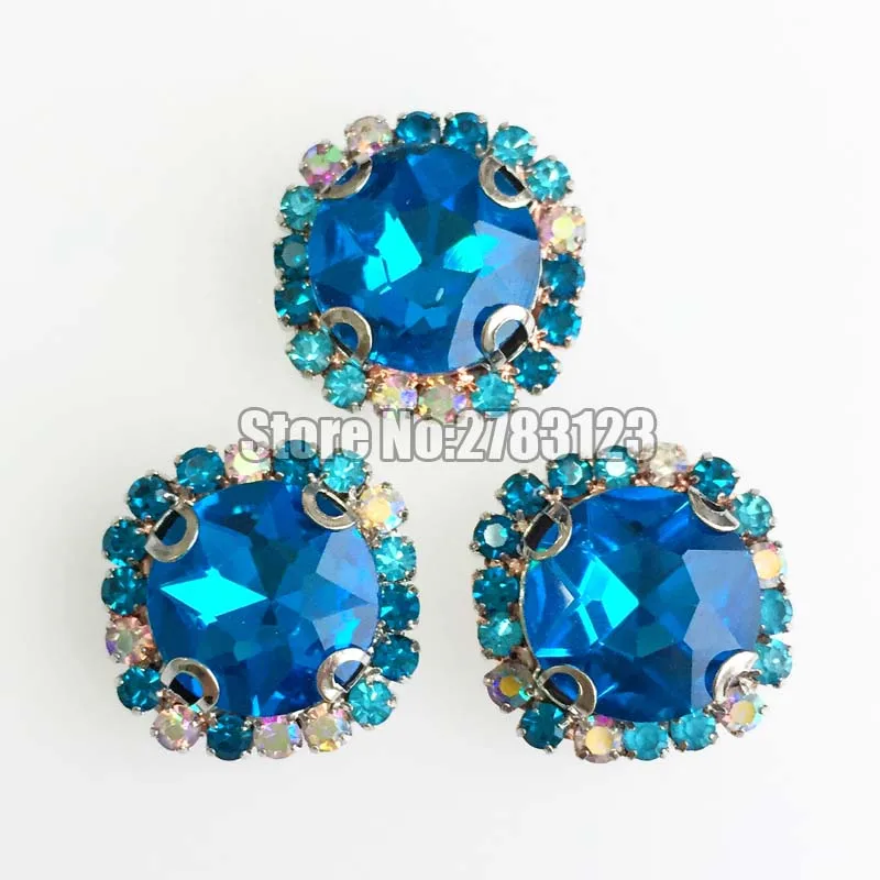 Цепочка с Голубым Озером AB 12 мм стразы стеклянные отверстиями для