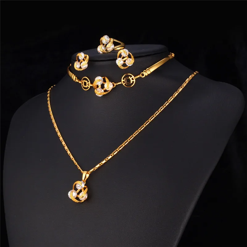U7 Уникальный Дизайн Циркон Ожерелье Установить Оптовая Позолоченный