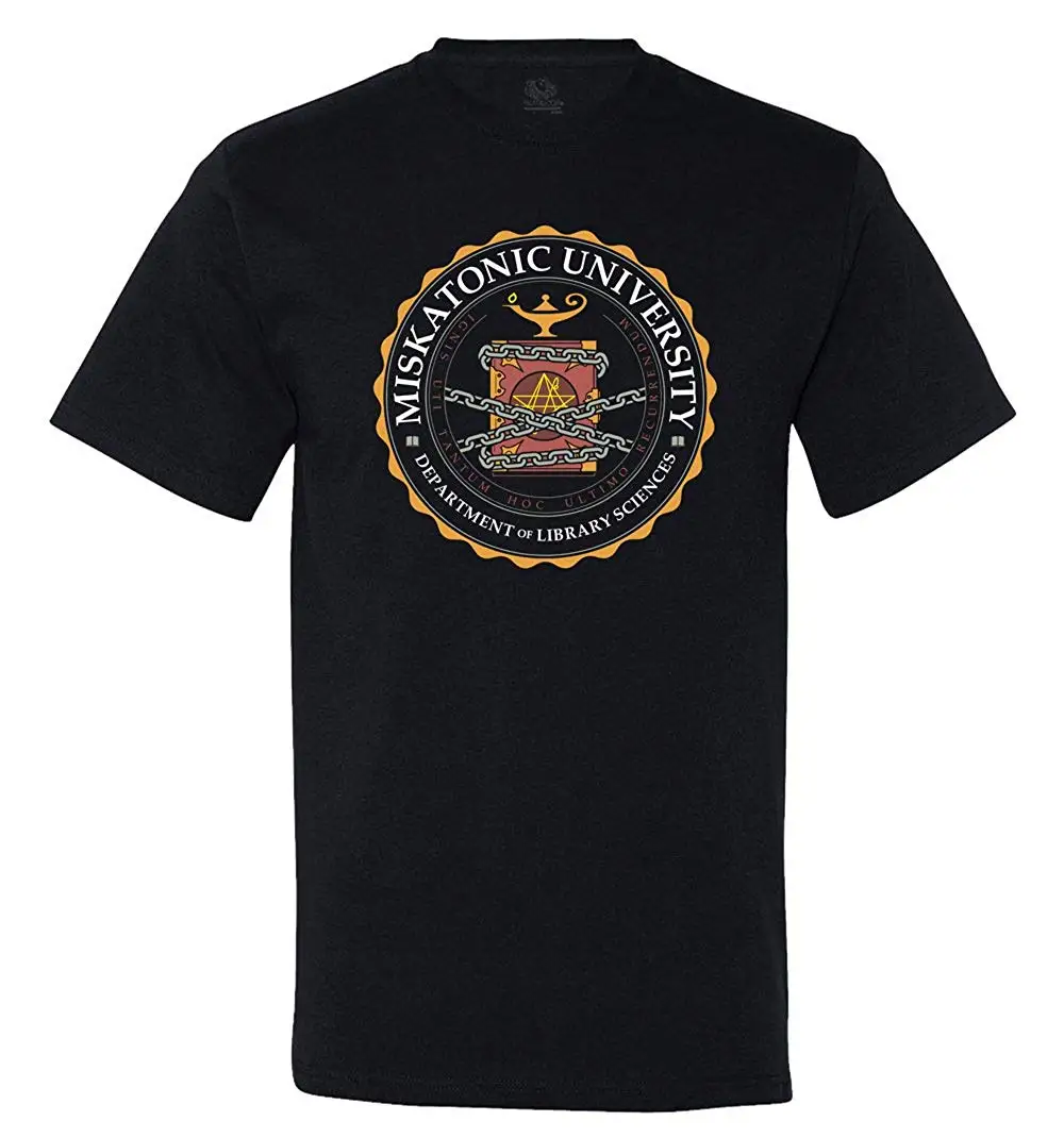 

Designs Unisex Miskatonic Library T-Shirt Black 2019 T Shirts for Men Cotton Summer Style Men T Shirt Clothes