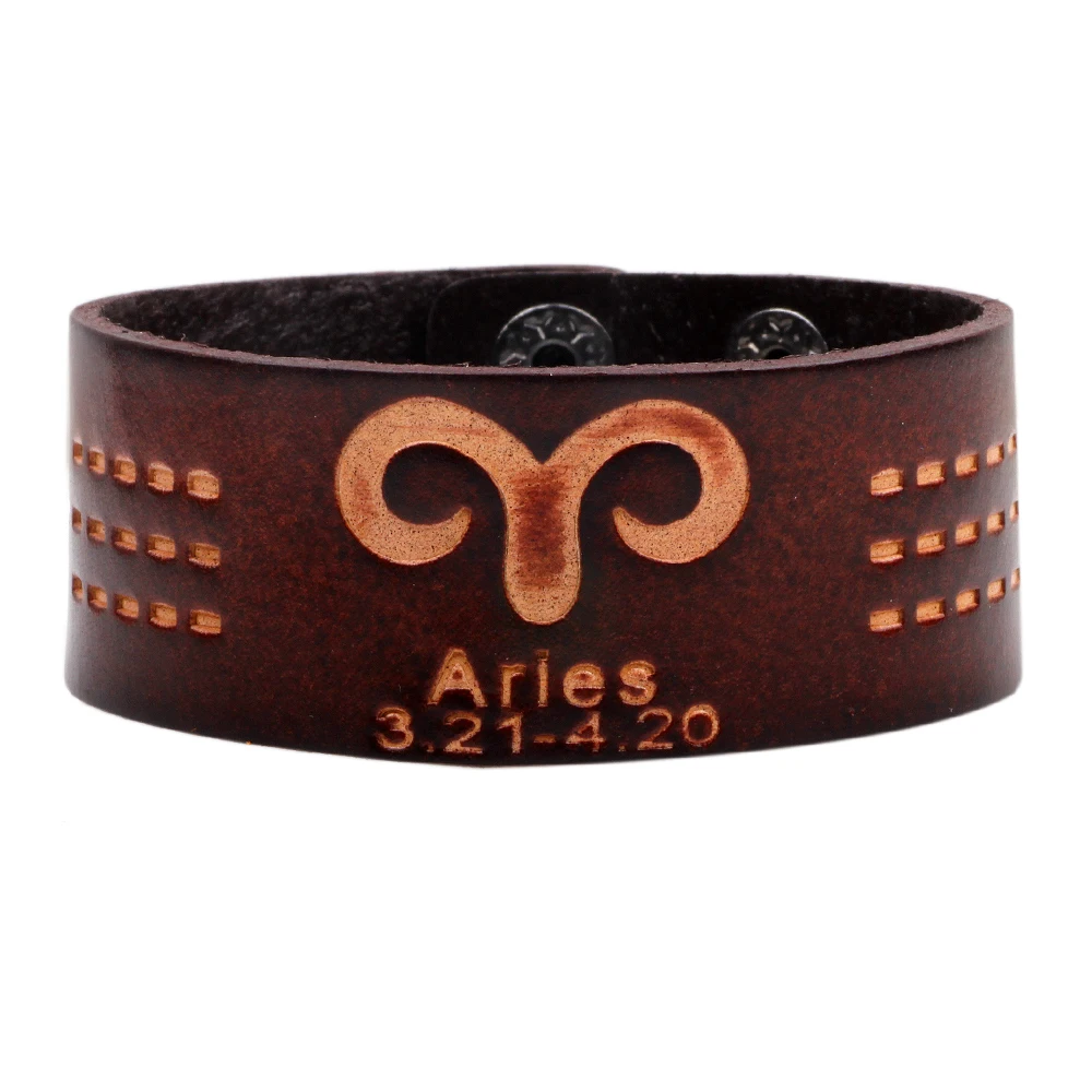 Простой браслет с тиснением из кожи в стиле ретро 12 созвездий пара браслетов |