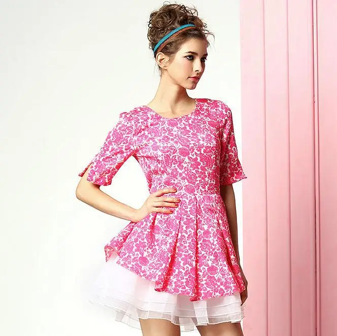 Европейский стиль женщины 2014 вышивка симпатичные платья ropa vestido де органзы