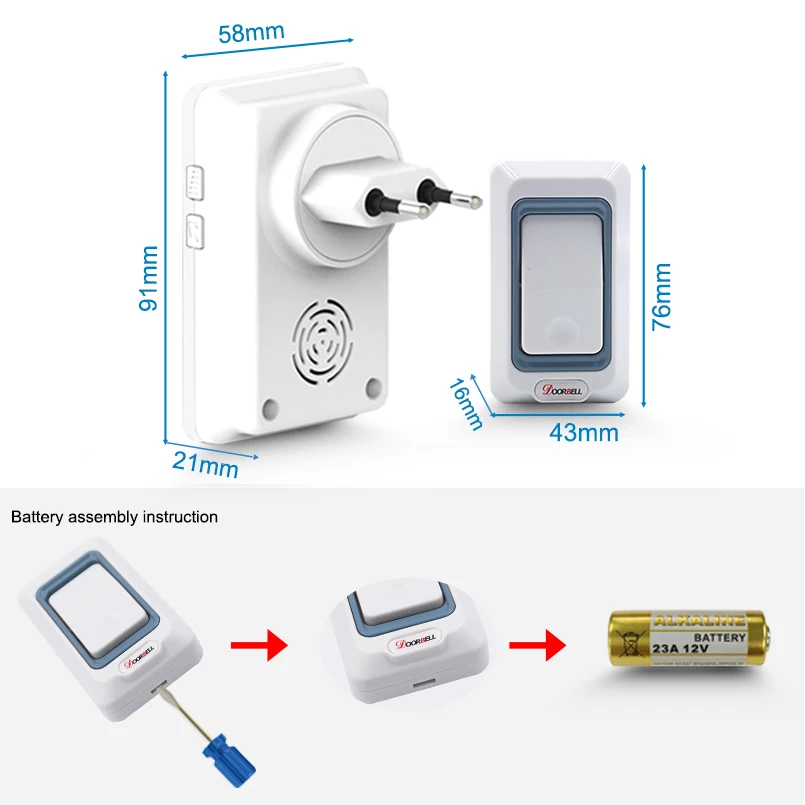 Saful Wireless Doorbell 25-110dB Adjustable Push Button EU/AU/US/UK Plug Waterproof Battery Electric Smart Home Chime Door Bell |