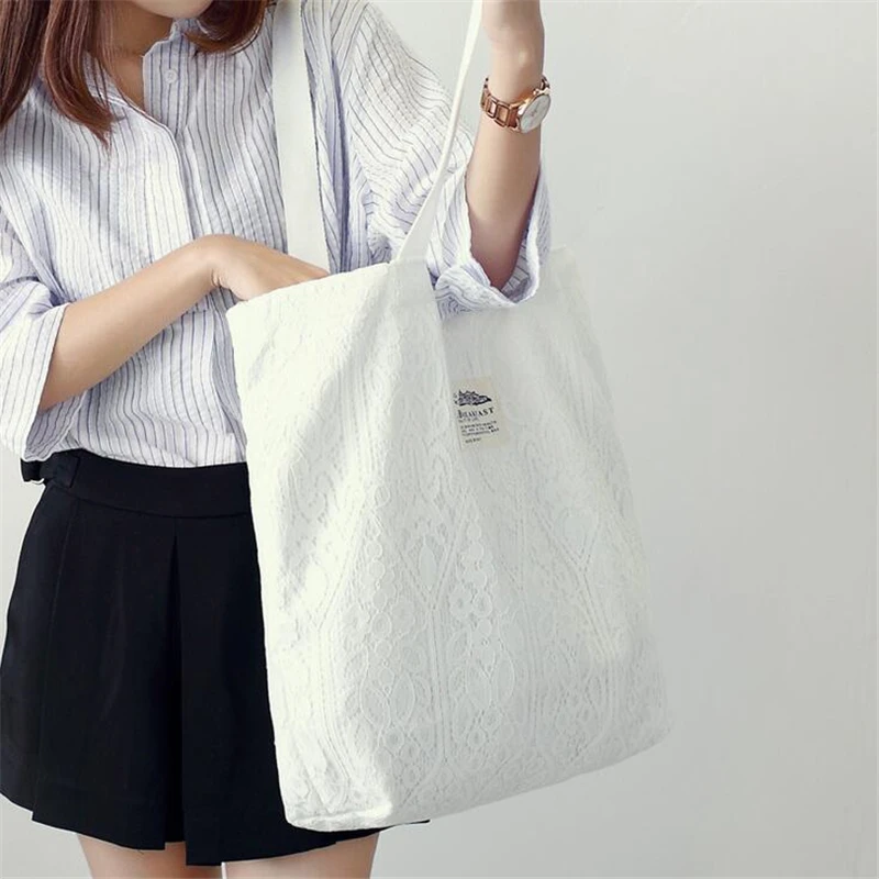 Женская кружевная холщовая сумка шоппер с отделением для покупок|women shoulder bag|shoulder