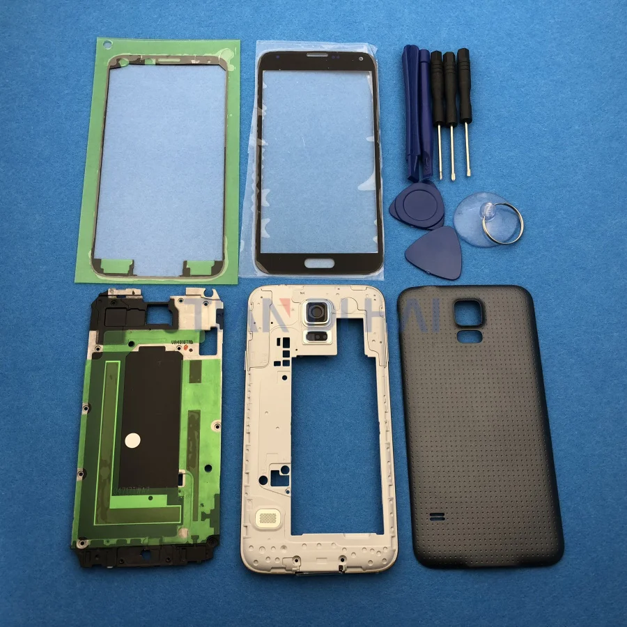 Полный чехол для samsung Galaxy S5 SV G900 I9600+ внешнее стекло+ наклейка+ Инструменты