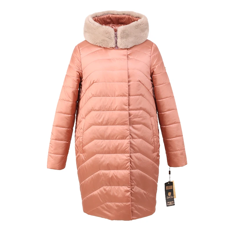 Женское зимнее пальто парка куртка с кроличьим меховым воротником капюшоном